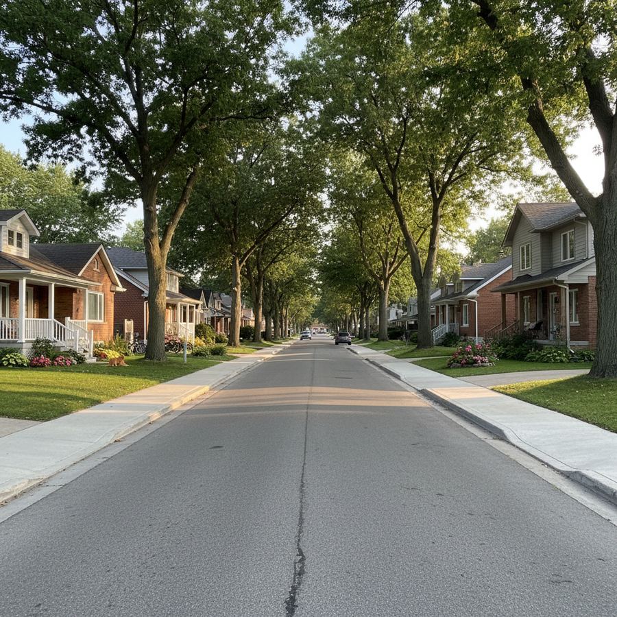 Residential street in Clearview Township with well-maintained homes