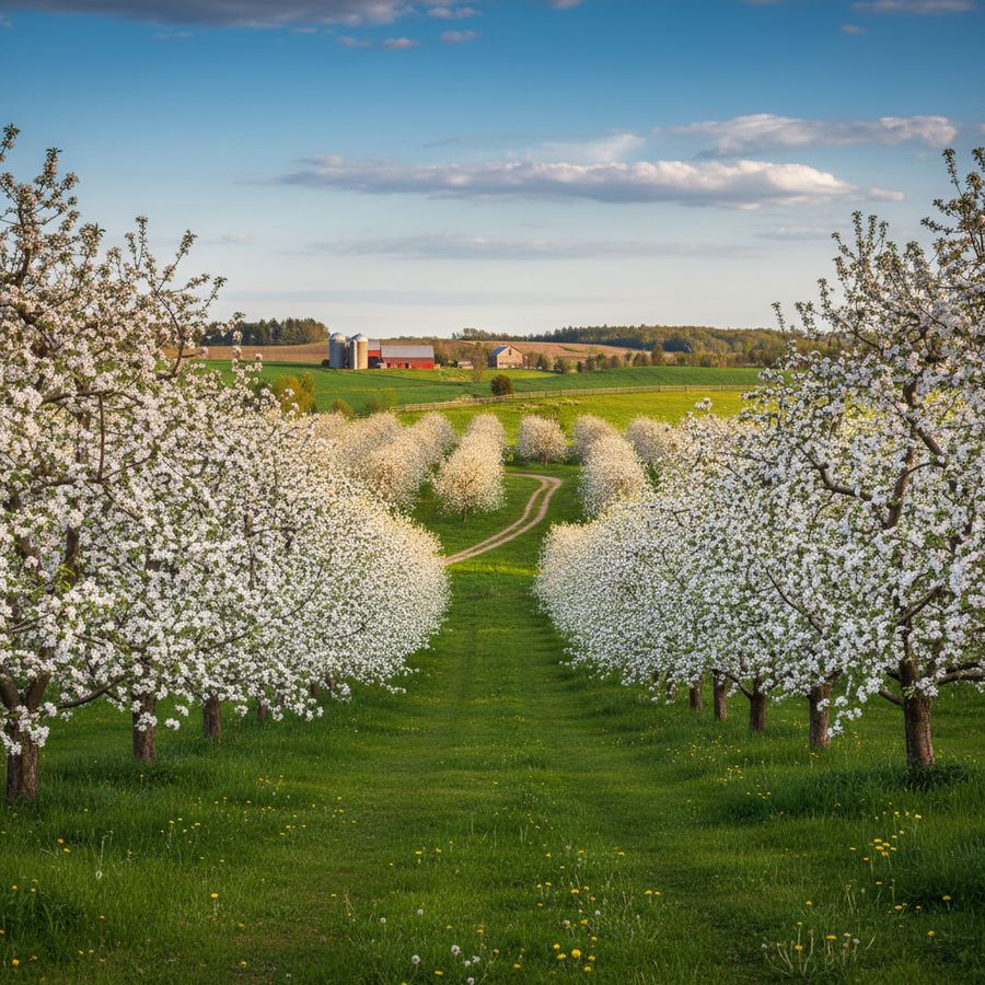Spring landscape in Clearview Township with green fields and farmland