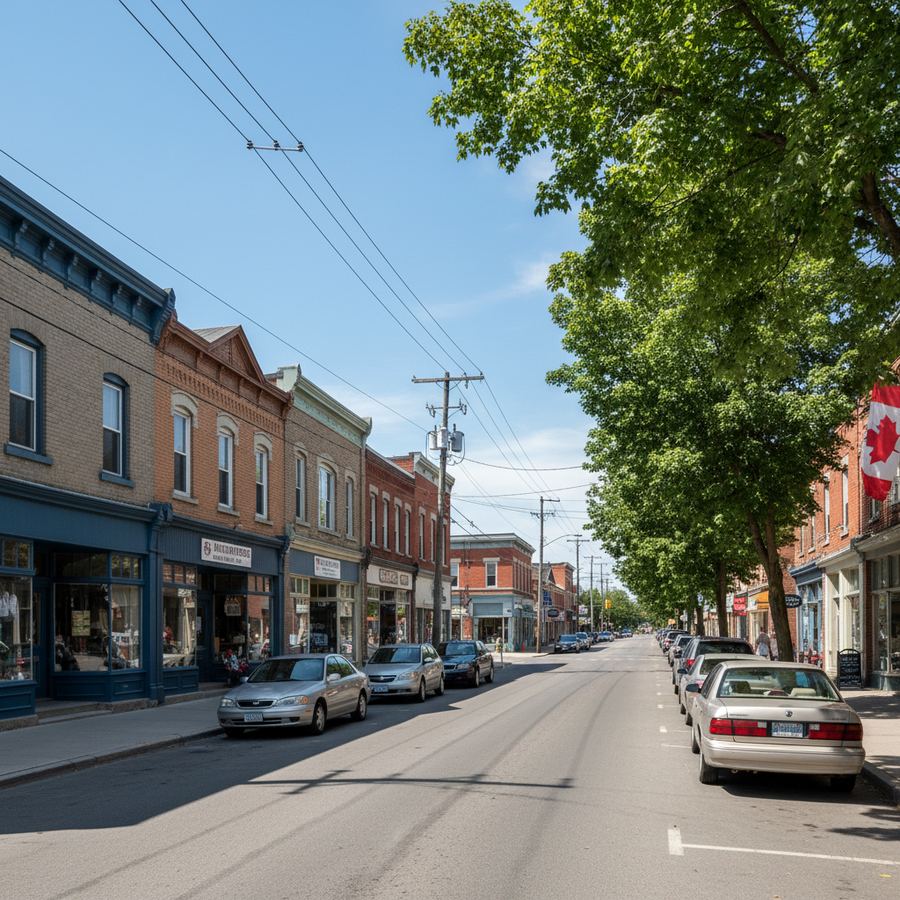 Downtown Stayner main street with local shops and restaurants